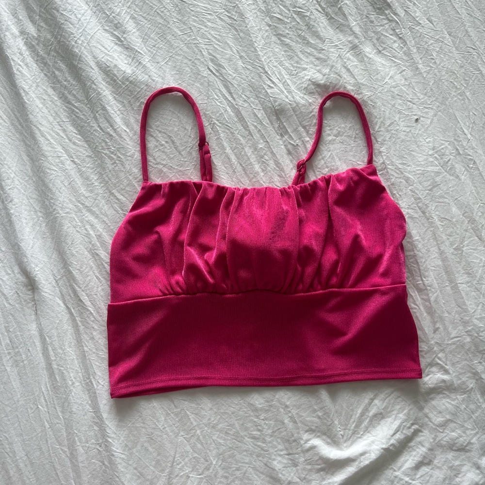 Vibrant Pink Crop Top with bow in back